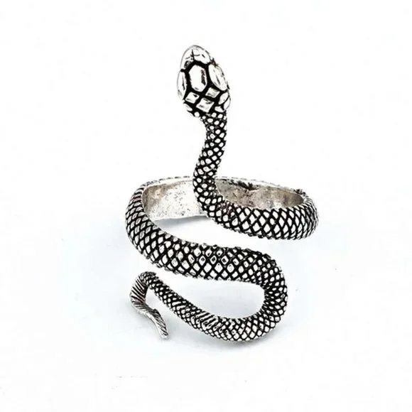 🎁925 Silver Plated Vintage Lacquer Snake Pattern Ring, MLNN1269